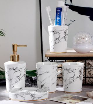 Hotel Bathroom supplies Ceramic hand sanitizer Shampoo bottle Marble ceramic bathroom set