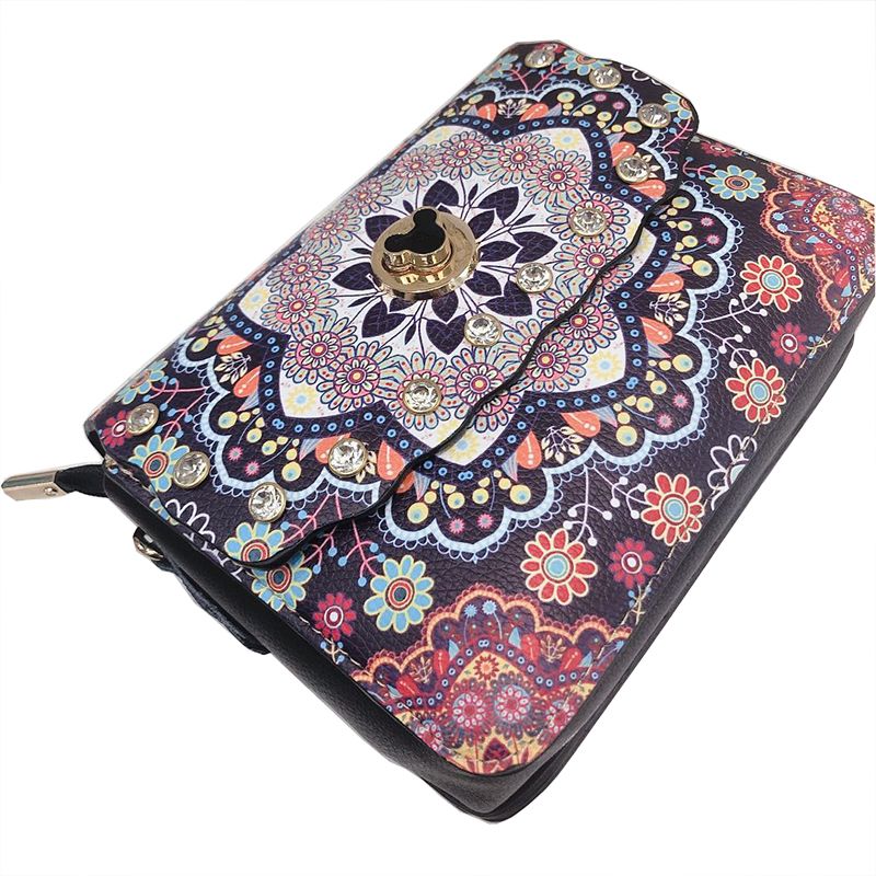 2021 new ethnic style horizontal slanting cross mobile phone bag leather zipper bag women stereotypes retro bag women Item Picture