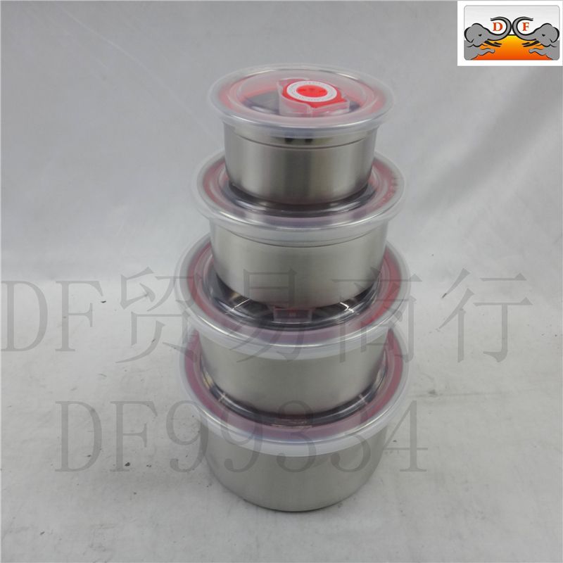 DF99334 Bright light sealed box Stainless steel fresh-keeping box five-piece round sealed tank with lid refrigerator fresh-keeping box Foreign trade Export fresh-keeping DF TRADING HOUSE