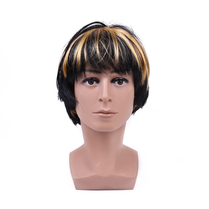 Venta directa de fábrica amarillo negro peluca curl corto rendimiento decorativo peluca curl corto qi liu necesita peluca personalizada