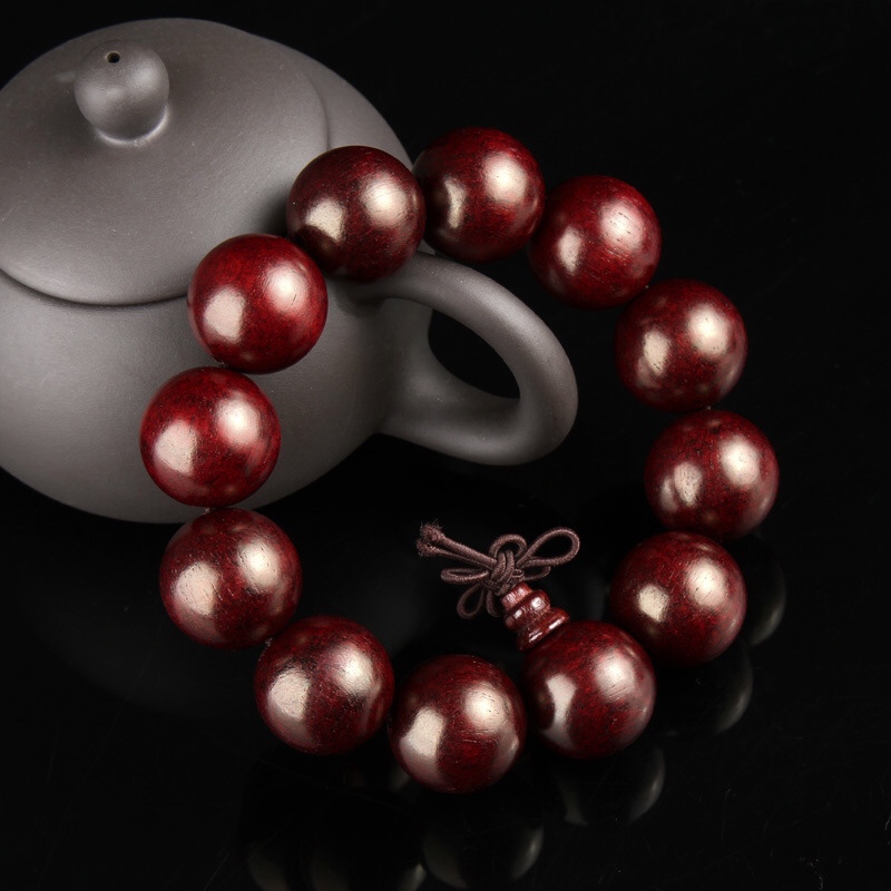 老挝大红酸枝佛珠手串 老红木念珠手链