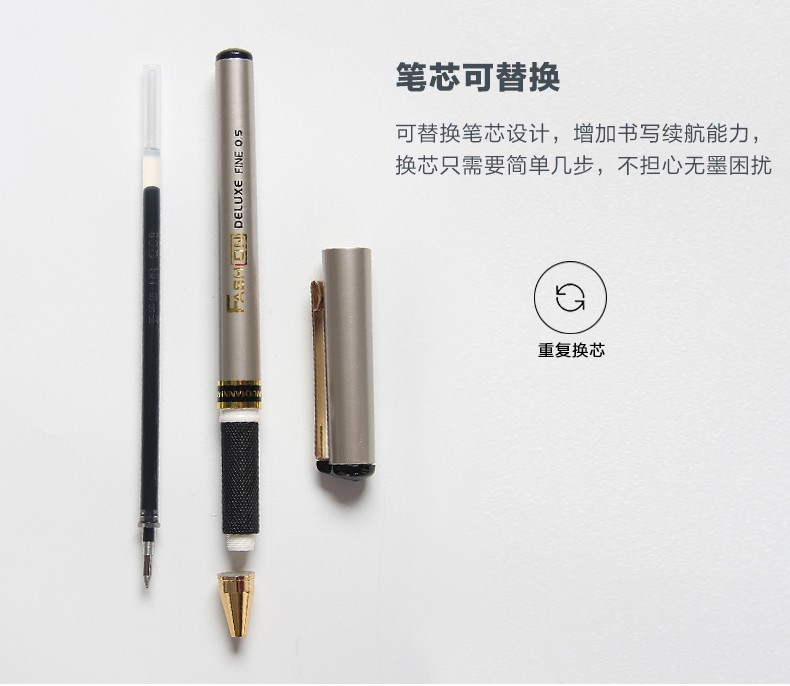 Five Thousand Years W-415 Golden Office Gel Pen 0.5mm in black, blue and red detail image 9