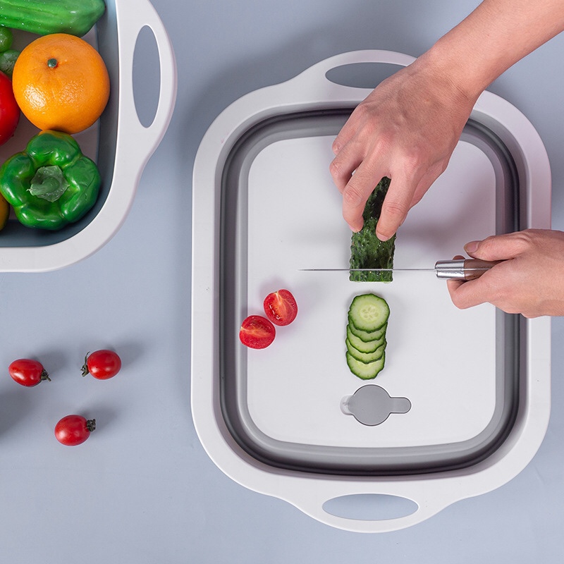 跨境厨房多功能切菜板创意水槽二合一可折叠砧板沥水洗菜篮案板图