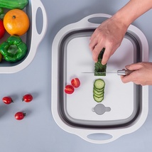 跨境厨房多功能切菜板创意水槽二合一可折叠砧板沥水洗菜篮案板