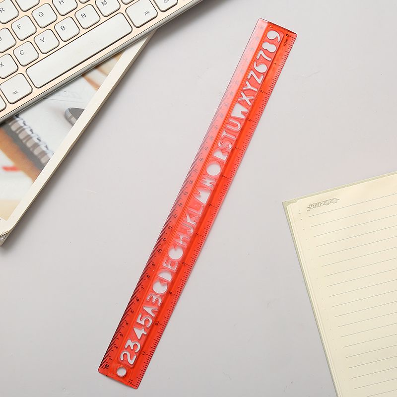 Customized wholesale of student stationery, including alphanumeric template rulers, color template drawing rulers, 30cm plastic straight rulers Specification image