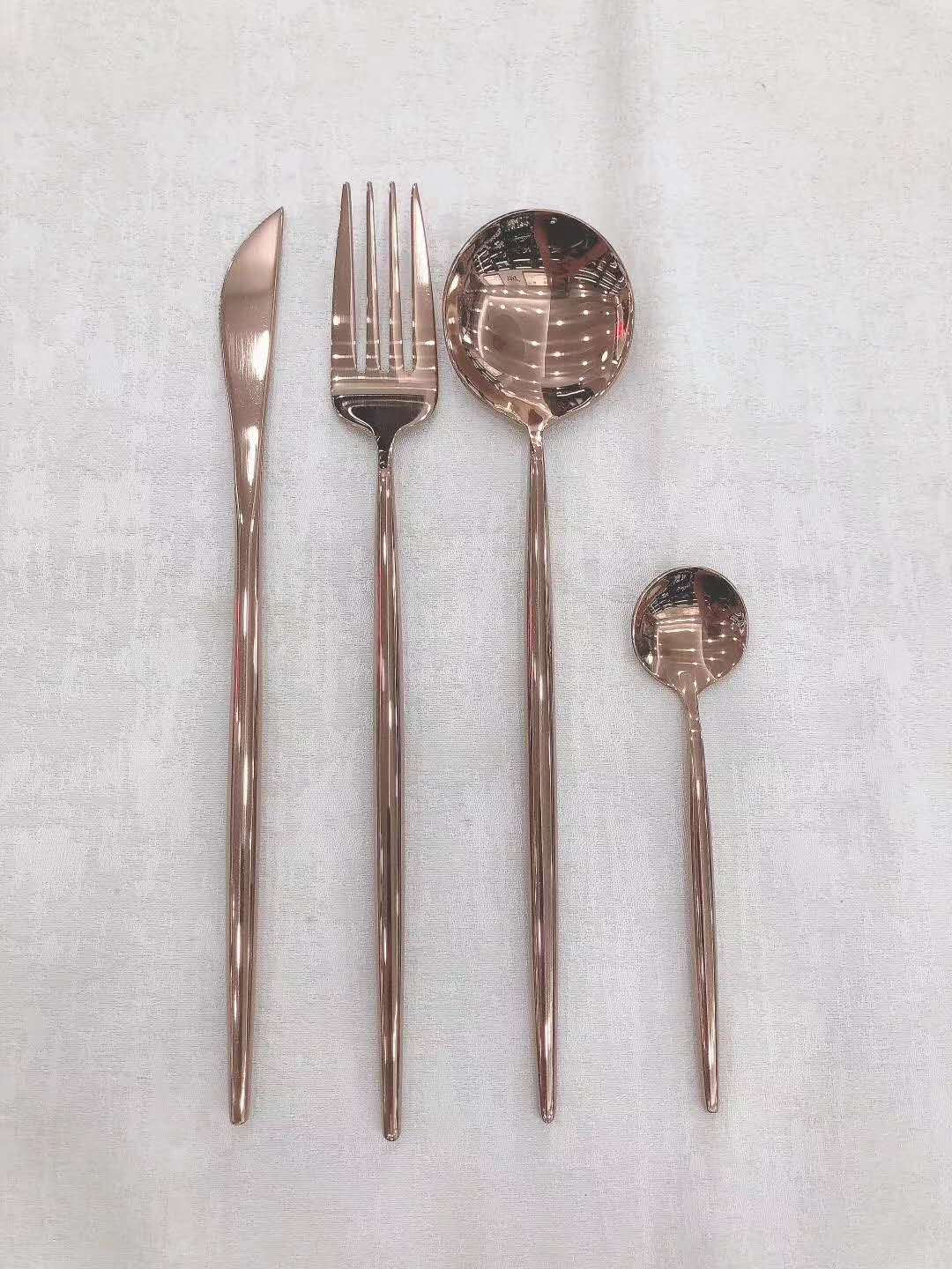 牛排刀叉勺304不锈钢小蛮腰欧式玫瑰金汤勺甜品叉勺西餐餐具4件套
