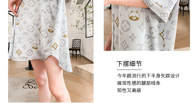 pajamas丝绸家居服睡衣女夏性感衬衫式短袖中长款睡袍睡裙详情图2