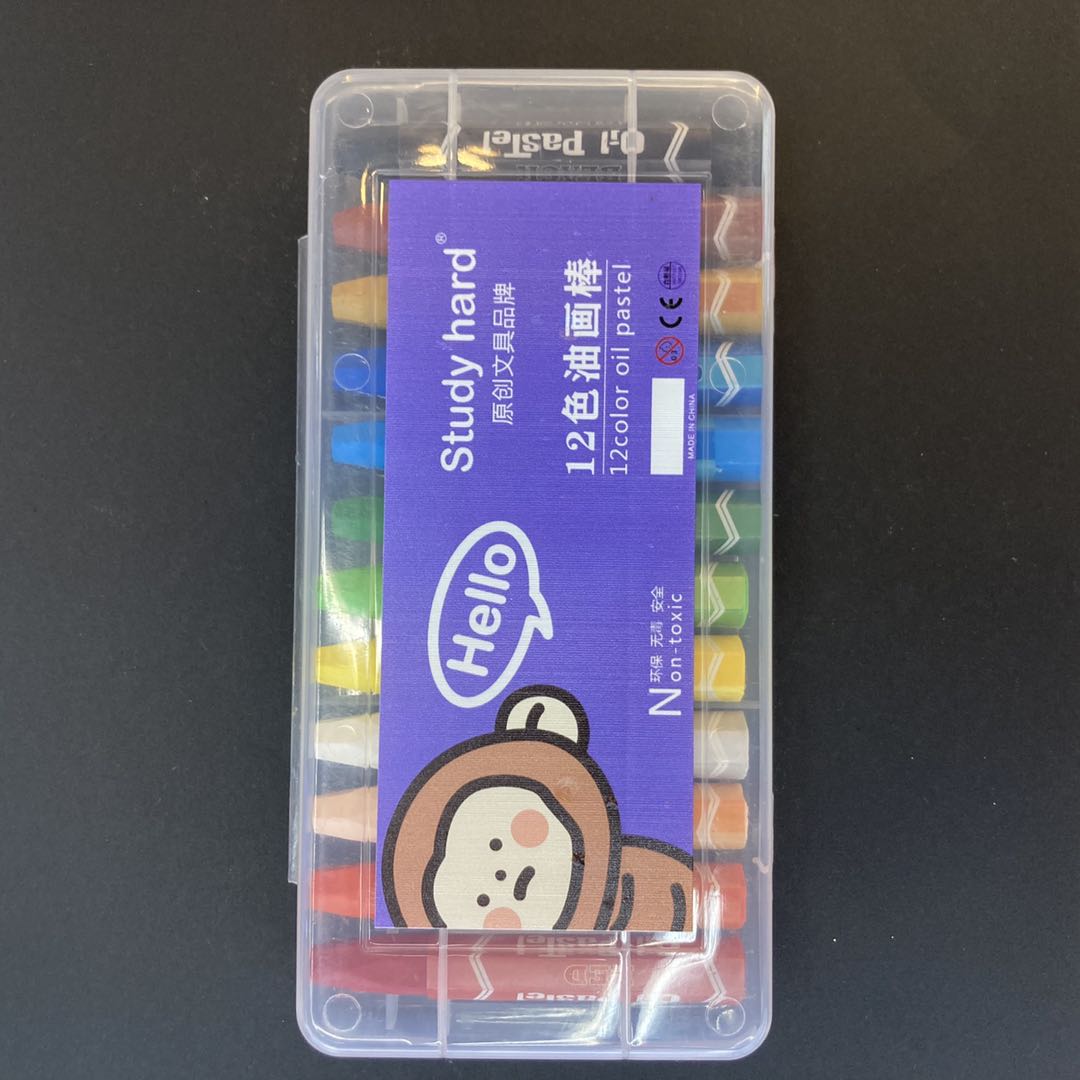 12-color monkey cartoon pattern oil painting stick plastic PP box StudyHard brand children's art painting pen thumbnail