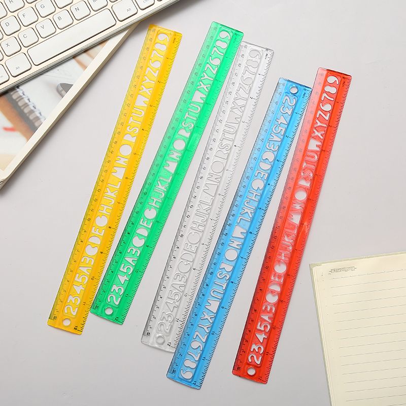 Customized wholesale of student stationery, including alphanumeric template rulers, color template drawing rulers, 30cm plastic straight rulers