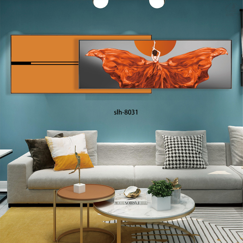 Superimposed abstract living room background wall decorative painting, light luxury modern sofa hanging painting, personalized horizontal hall wall painting details Picture