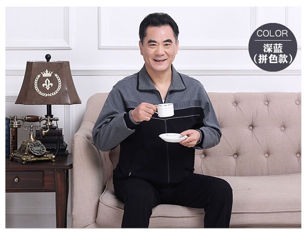 中老年人运动套装男春秋季长袖大码纯棉中年休闲爸爸运动服