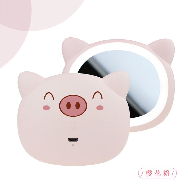 New USB charging mini portable LED makeup mirror light, cute Pig makeup touch-up light, birthday gift Item Picture