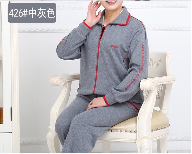 春秋季中老年运动服套装女装大码妈妈装中年妇女休闲外套棉