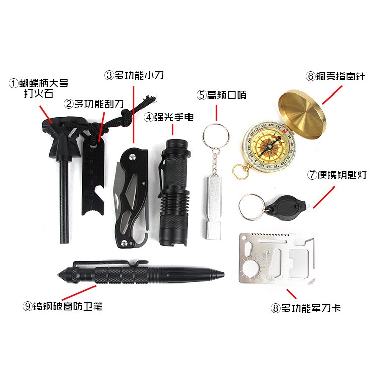 户外装备求生宝盒生存工具套装 多功能野外急救盒SOS应急用品夜光详情图11