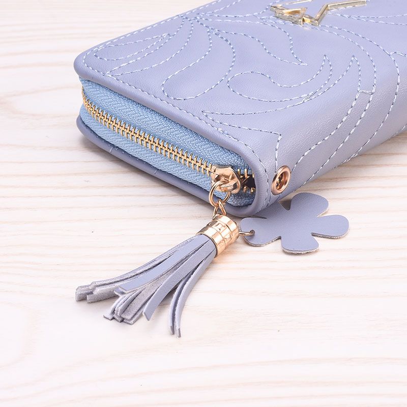 Amazon's new women's long wallet exquisite embroidery thread stick leather hardware fashionable and beautiful single zipper wallet manufacturers direct Specification drawing