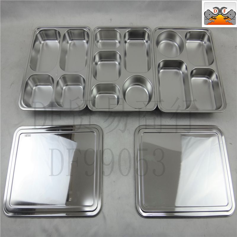 DF99053 Deepened fast food plate Stainless steel lunch box with lid divided lunch box thickened deepened four-compartment lunch box Fast food plate delivery fast food box DF TRADING HOUSE