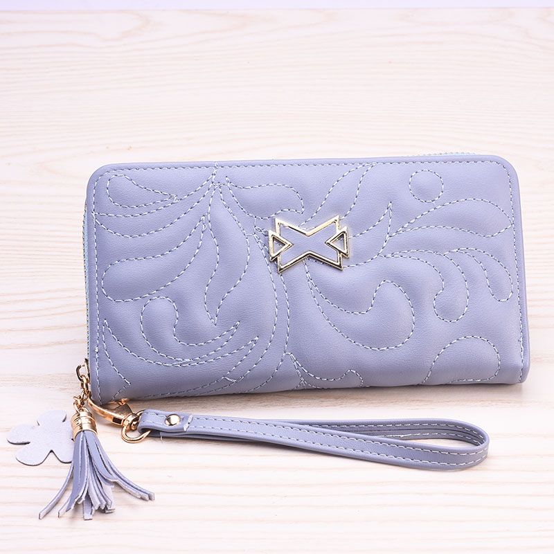 Amazon's new women's long wallet exquisite embroidery thread stick leather hardware fashionable and beautiful single zipper wallet manufacturers direct full figure