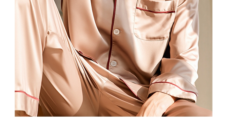 男士丝绸长袖套装  秋款法式纯色冰丝简约家居服套装详情图6