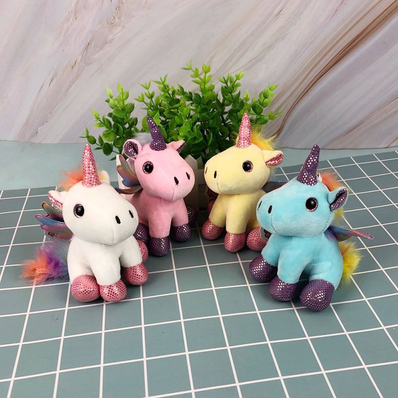 创意新款天使翅膀独角兽公仔钥匙挂扣毛绒玩具书包挂件儿童礼物