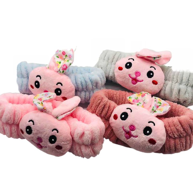 Cartoon cute plush bunny embroidery face makeup headband Headband eye mask wide edge headband wholesale Specification drawing