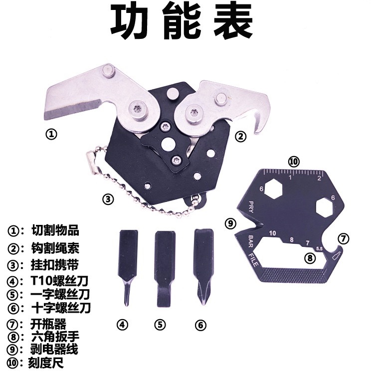 户外EDC随身折叠小刀工具 多功能组合螺丝刀批头六角硬币刀可
