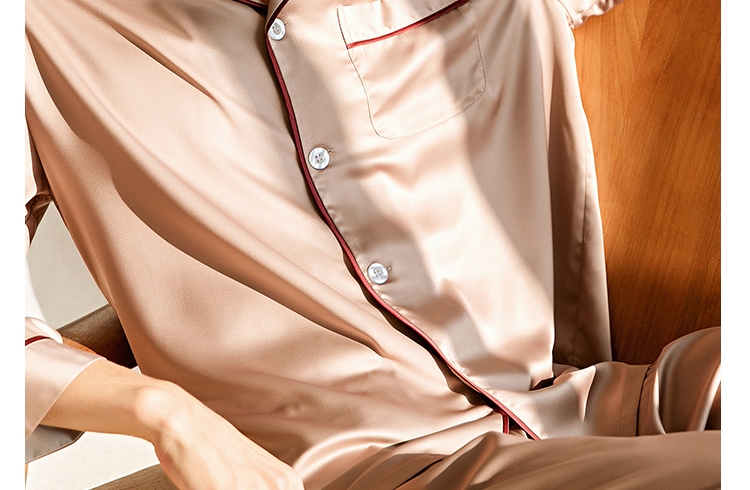 男士丝绸长袖套装  秋款法式纯色冰丝简约家居服套装详情图8