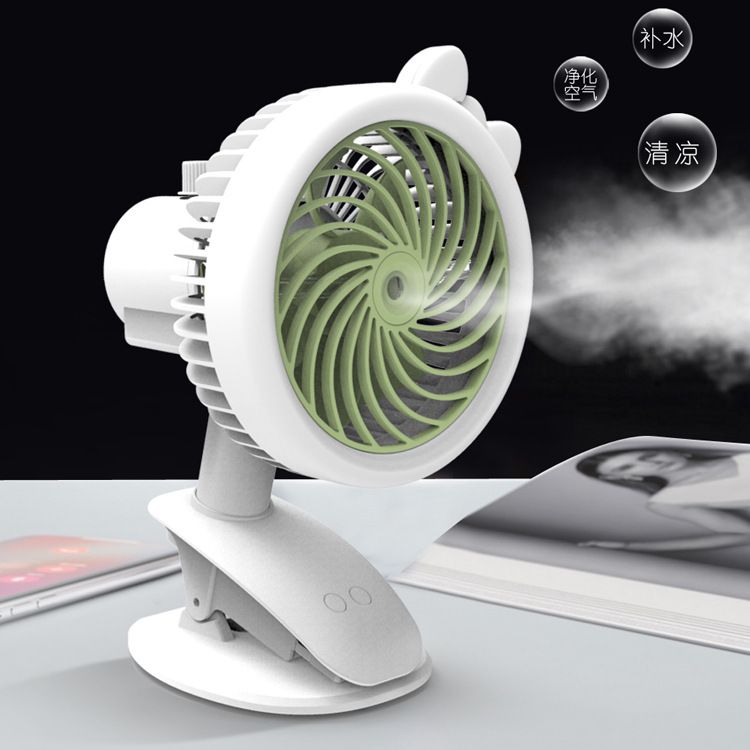 New clip shaking head fan with spray humidification water refill handheld USB charging desktop mini fan full figure