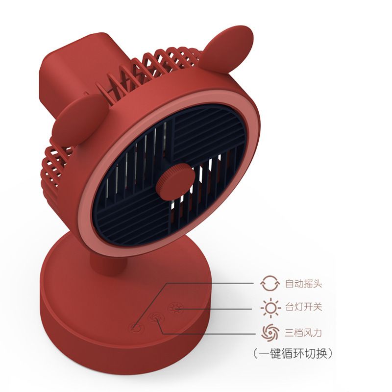 New rechargeable USB desktop cartoon electric fan three-speed portable mini fan with light details Picture