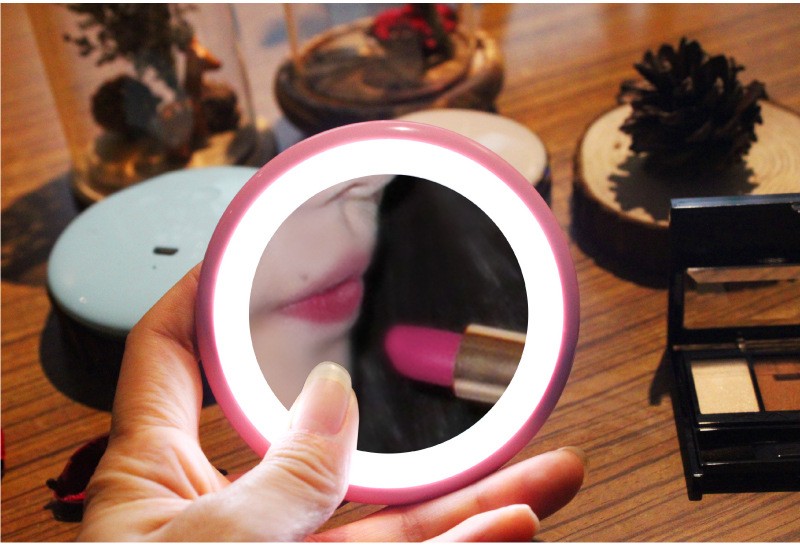 Round USB charging mini portable LED makeup mirror light, touch-up light, birthday gift detail image 6