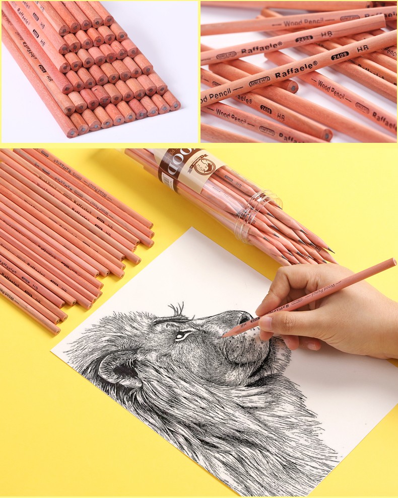 拉菲尔Raffaele原木2B铅笔HB素描绘画小学生幼儿画画笔考试环保笔30支一桶    需到店自提详情10
