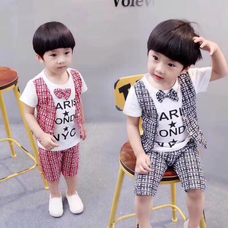 Summer 2020 Boys' Fashion leisure Gentlemen's Baby Suit boys' Summer 0-4 years old fake vest short-sleeved two-piece suit thumbnail