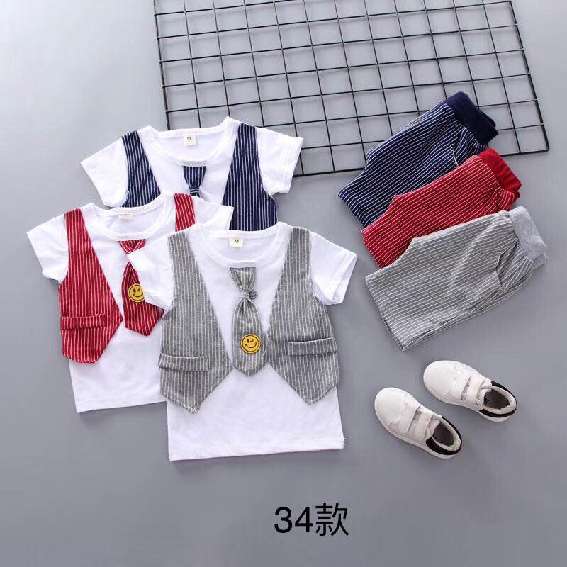 Summer boy's fashion casual Gentleman's Baby suit Summer boy's fake vest short-sleeved two-piece suit thumbnail