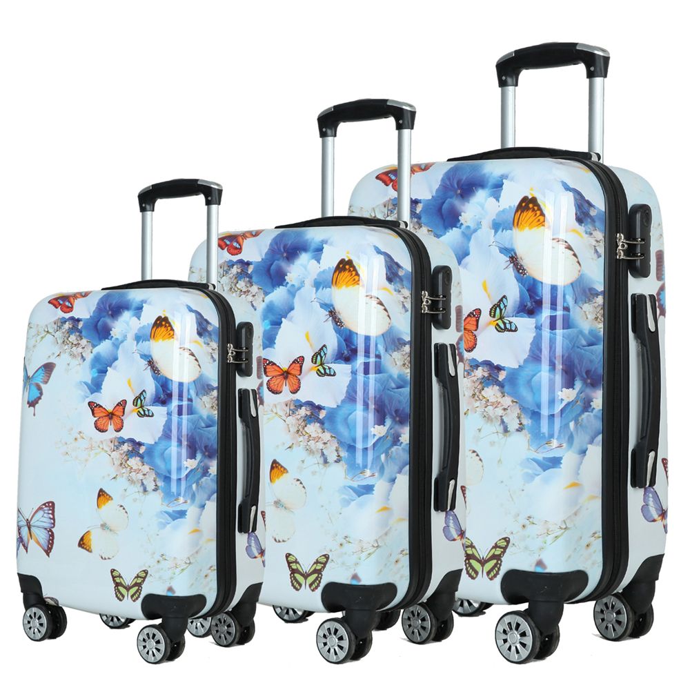 专业图案定制拉杆箱ABS+PC卡通行李箱外贸出口旅行箱三件套