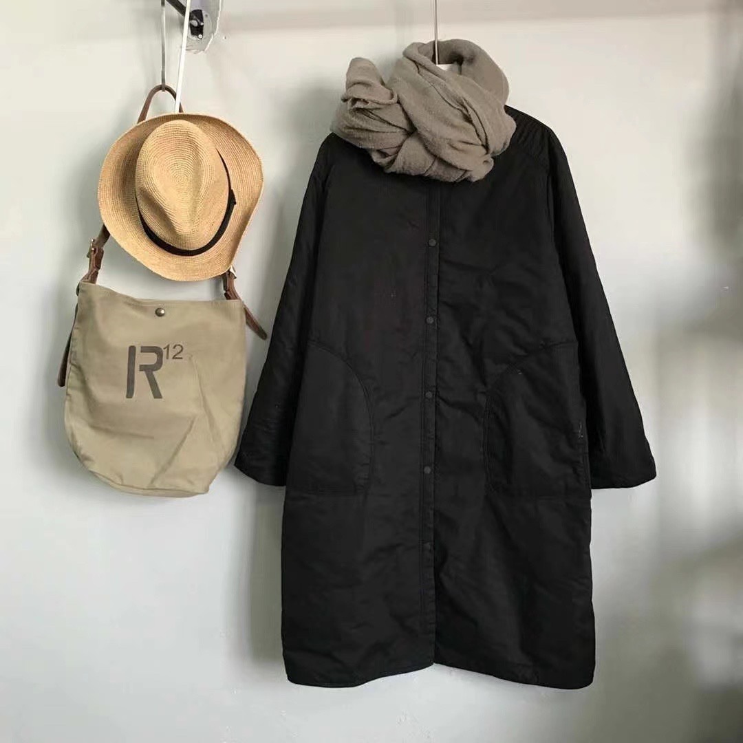 Medium Long Round Neck Casual Cotton-Padded Jacket