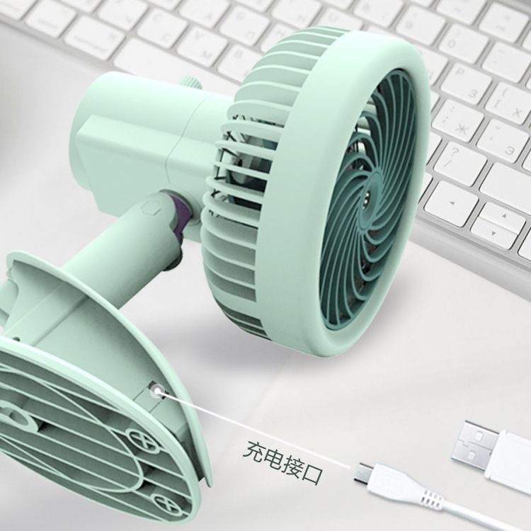 Desktop Office Portable desk fan USB Charging clip Shake head Spray Humidification Mute Air size fan details Picture