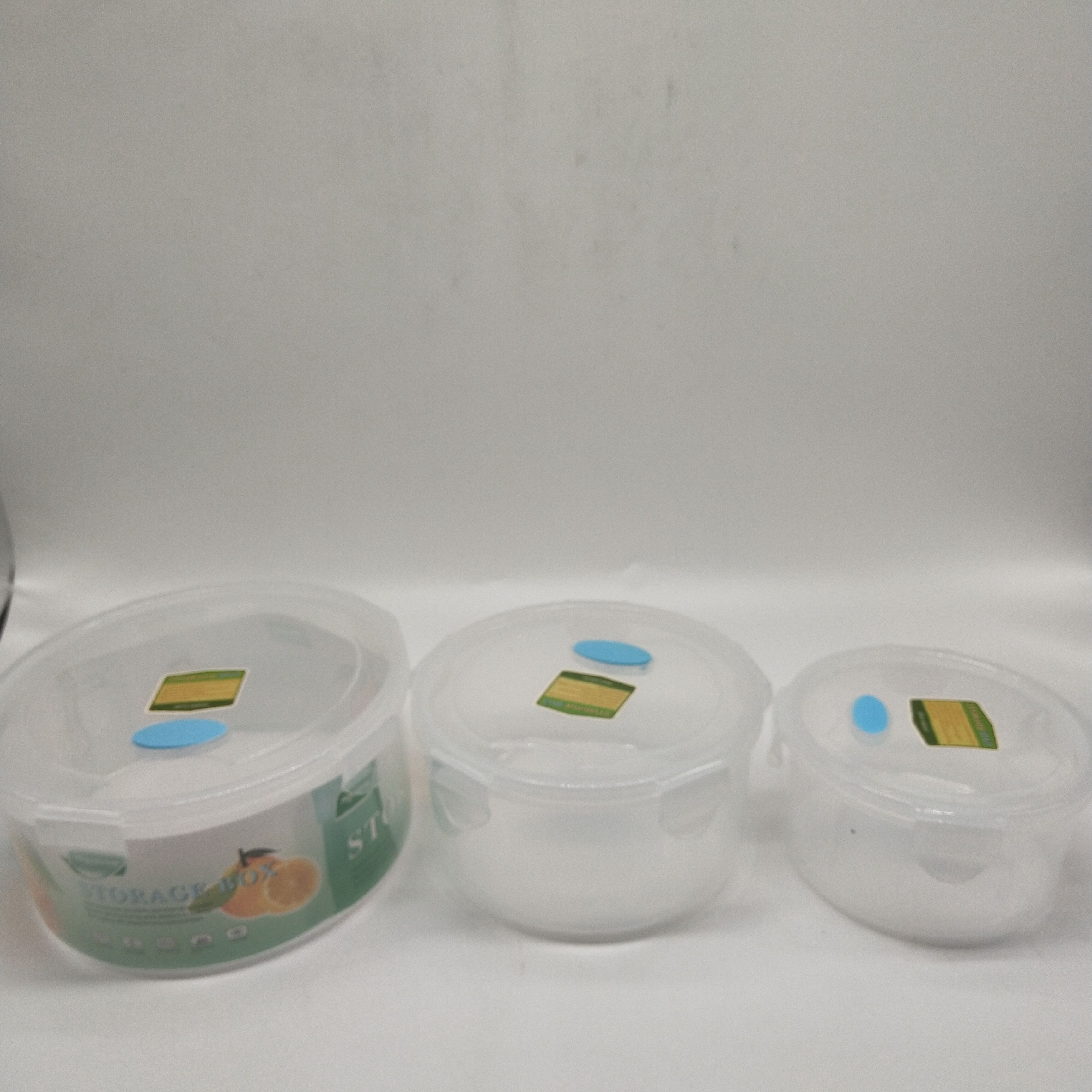 0811圆形塑料保鲜盒三件套冰箱冷藏冷冻食品收纳盒耐热带盖便当碗