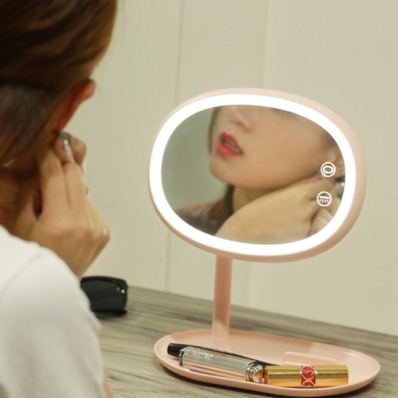 New large-sized, live-streaming LED makeup mirror table light, rechargeable bedroom bedside lamp, creative storage and multi-functional