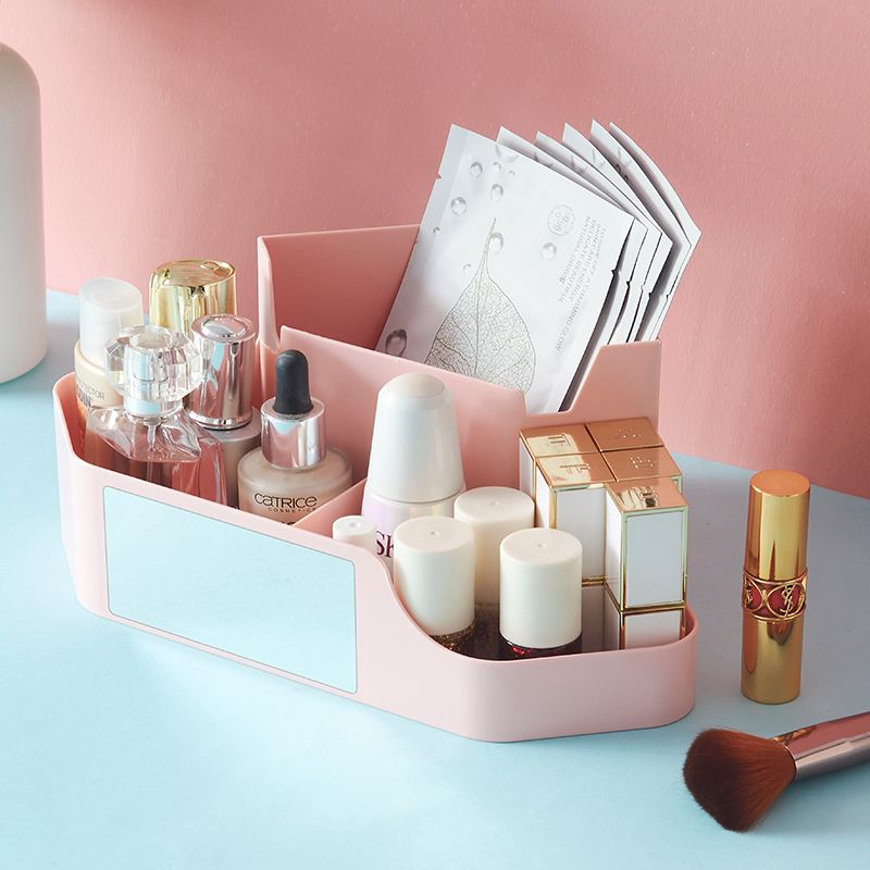Fashionable multi-functional desktop with mirror, cosmetic storage box, miscellaneous storage rack, bathroom dressing table organization rack Item Picture