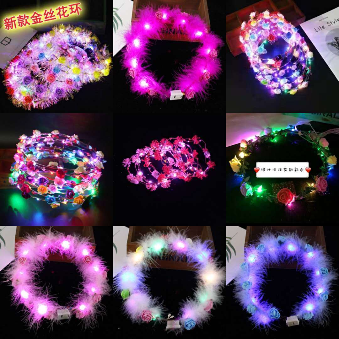 高亮发光羽毛花环儿童成人金丝羽毛发箍节日派对夜光闪光头饰热卖详情图1