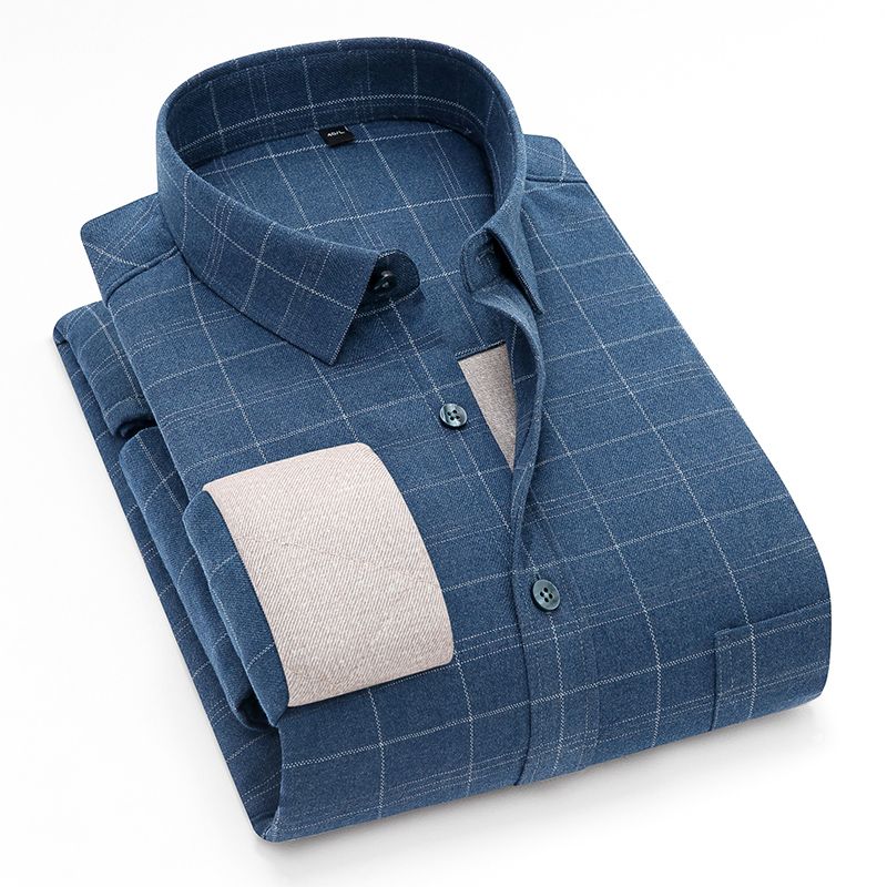 New men's winter 2020 cotton and wool warm shirts for men, men's fleece and thickened long-sleeved checked shirts Item Picture