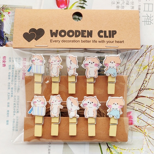 各类可爱的卡通木夹子，一包10个装