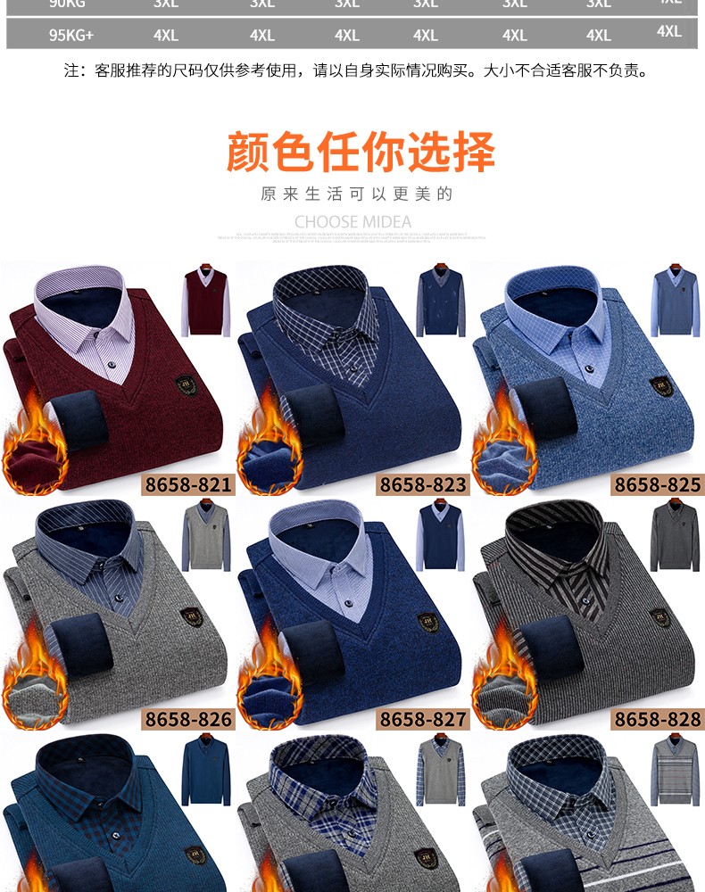 2020 New faux two-piece shirt with fleece, men's thickened casual checked warm shirt, middle-aged loose cotton fleece jacket detail image 11