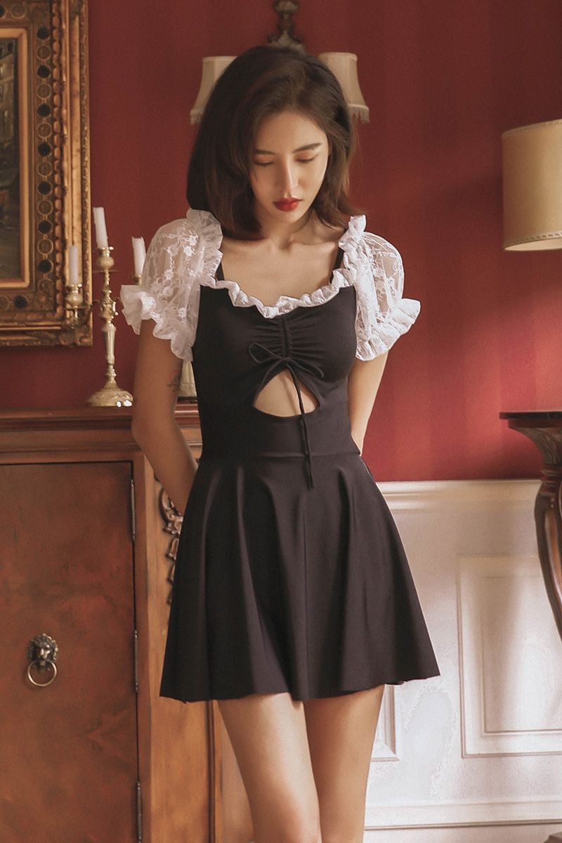 Lover Language Fairy Fan Cute Girl Sweet South Korean Ins Belly Cover Thin Conservative Student Swimsuit Female details Picture