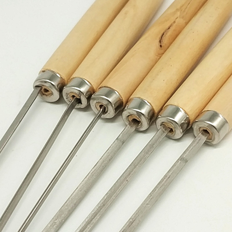 Bag of 6 BBQ flat needle Stainless steel BBQ stick quality BBQ tool Wooden handle bamboo knot needle Specification drawing