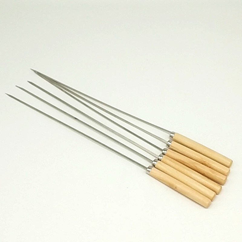 Bag of 6 BBQ flat needle Stainless steel BBQ stick quality BBQ tool Wooden handle bamboo knot needle Application Scenario