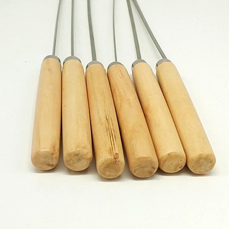 Bag of 6 BBQ flat needle Stainless steel BBQ stick quality BBQ tool Wooden handle bamboo knot needle Item Picture