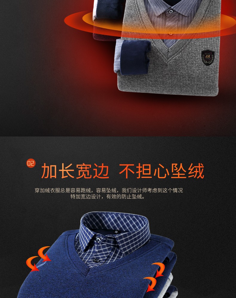 2020 New faux two-piece shirt with fleece, men's thickened casual checked warm shirt, middle-aged loose cotton fleece jacket detail image 6