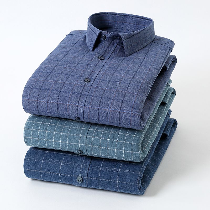 New men's winter 2020 cotton and wool warm shirts for men, men's fleece and thickened long-sleeved checked shirts details Picture