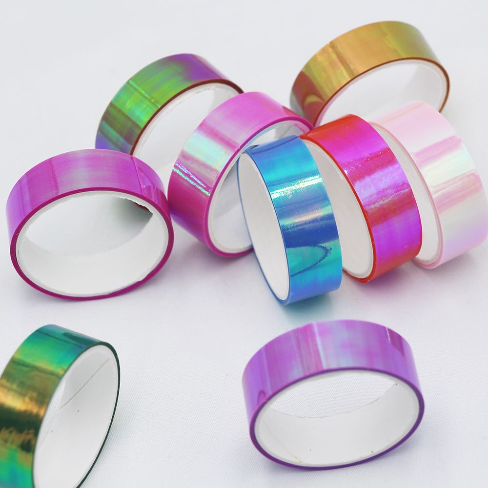 跨境糖果色变色珠光膜胶带彩虹色装饰防水镭色胶带手账贴纸wenj