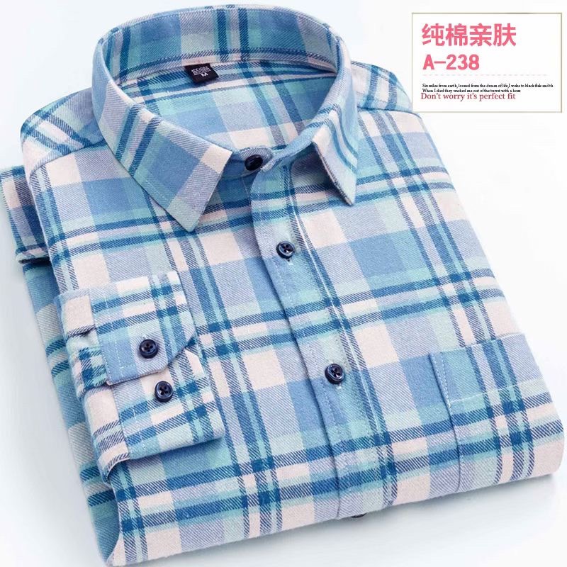 New autumn and winter pure cotton wool plaid shirt for men fall 41 thumbnail